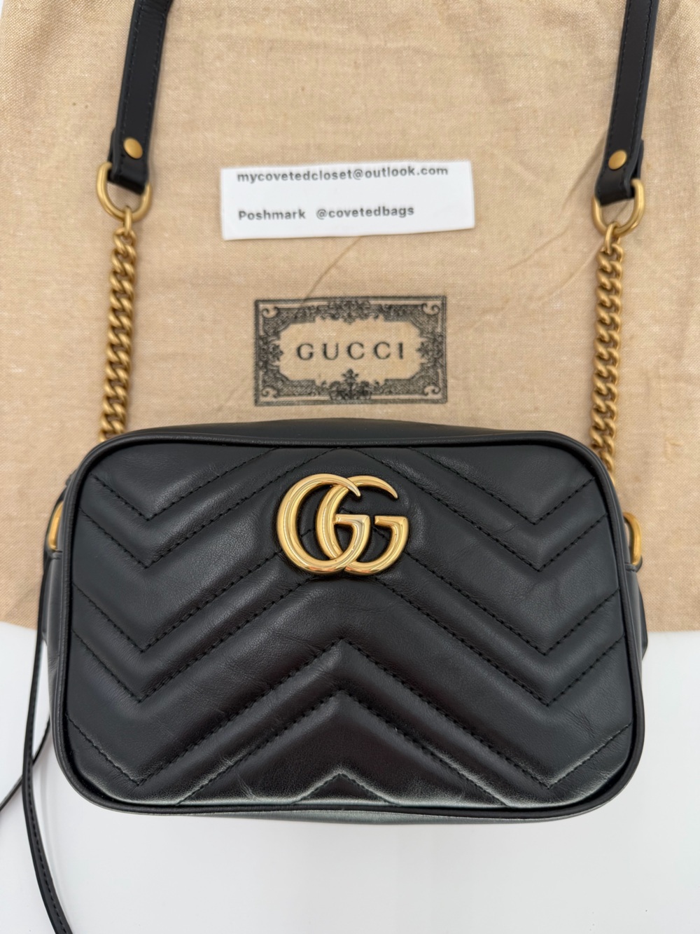 Black Mini GG Marmont Crossbody in Excellent Condition w/Dust Bag & Entrupy COA